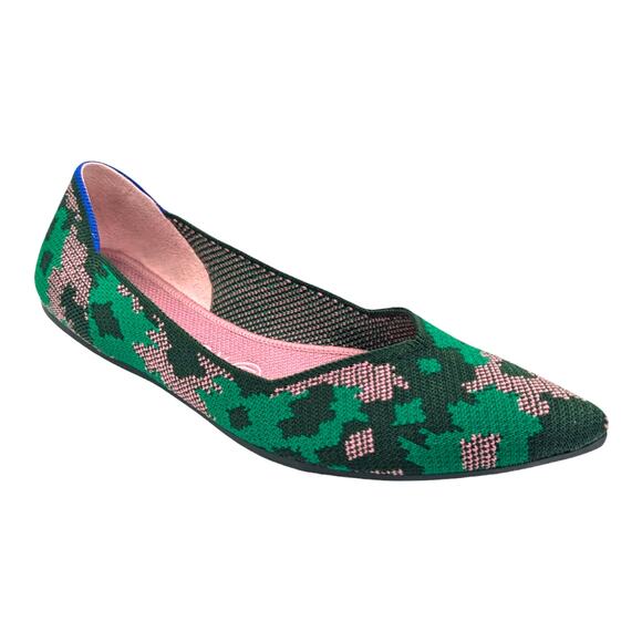 Rothy's Shoes - Rothy's Point Botanicamo Green & Pink Flats Shoe Recycled Comfort Fabric 9